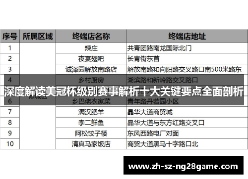 深度解读美冠杯级别赛事解析十大关键要点全面剖析
